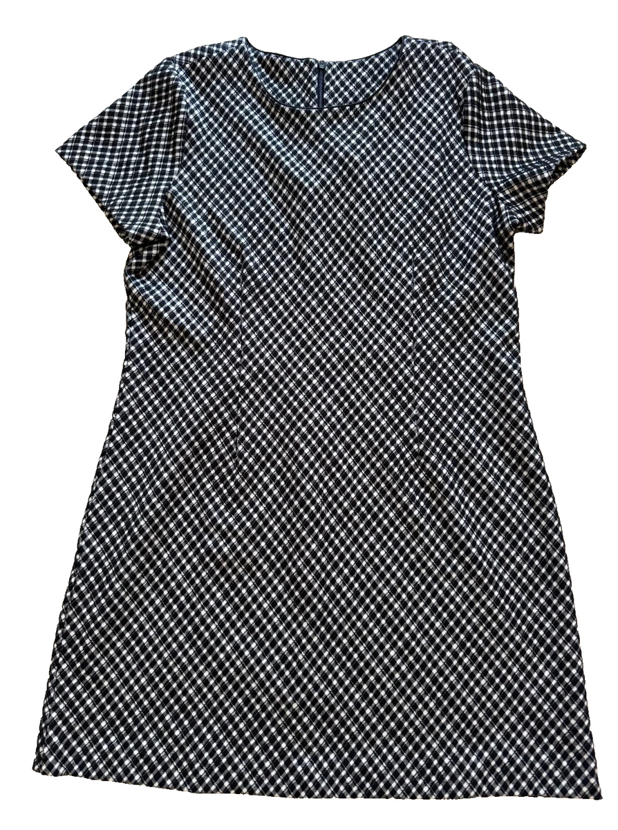 Robe Ann Taylor Taille 2 - Imprimé Plaid Noir Et Blanc - Manches Longues - Pour Le Travail