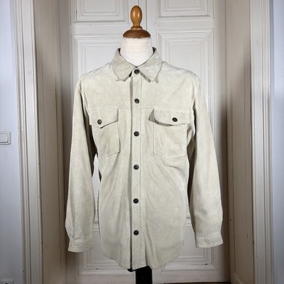 R.A.B.E.G. Suede Leather Shirt Jacket Beige Made in Italy Overshirt Vintage