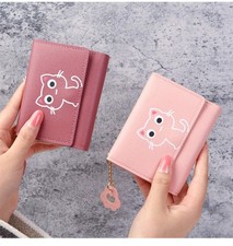 Cartera corta triple para mujer gato niña