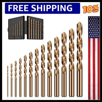 Cobalt Drill Bit Set, 13Pcs M35 High Speed Steel Jobber Length Drill Bit Kit for