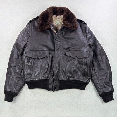 Vintage Schott NYC IS-674-MS Leather Flight Jacket Brown Faux Fur Lining Talon