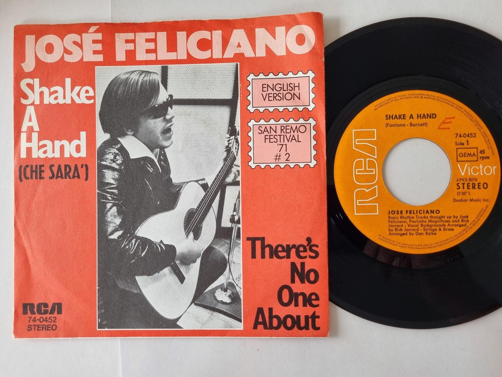 José Feliciano - Shake A Hand 7'' Vinyl Germany SUNG IN ENGLISH