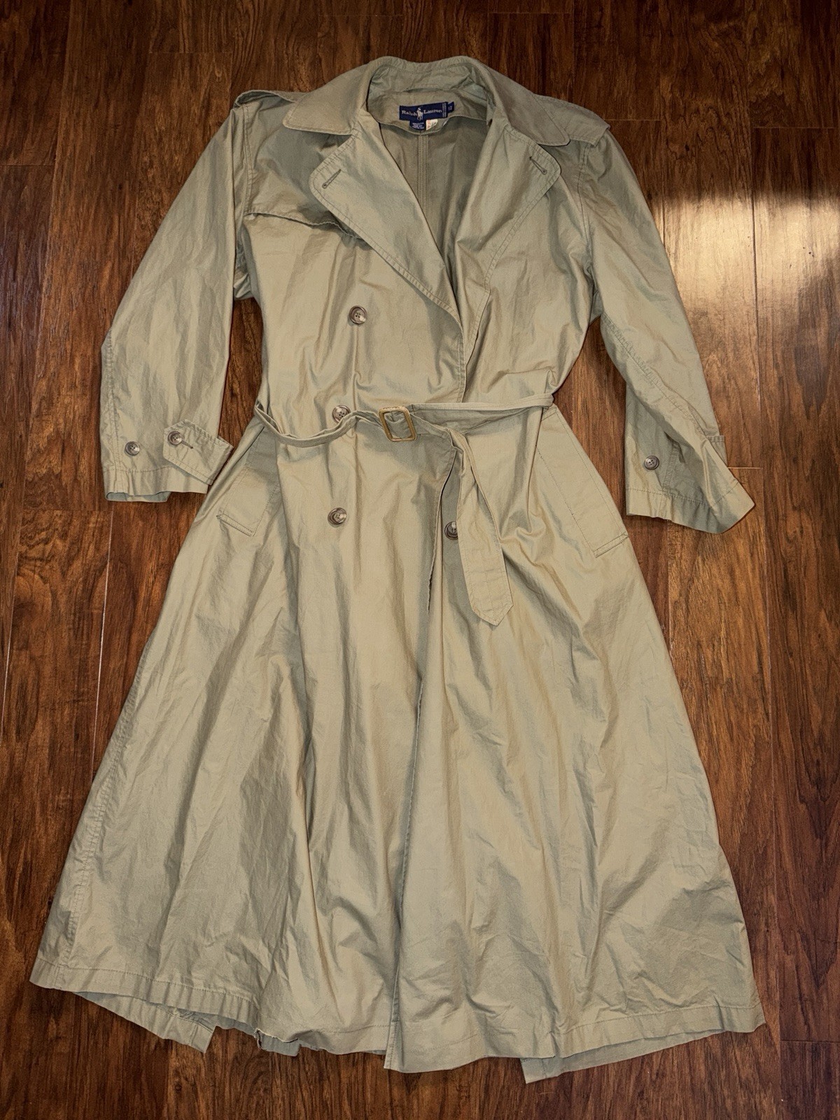 Vintage Ralph Lauren Trench Coat Women’s Size 12 Olive Green Flawed