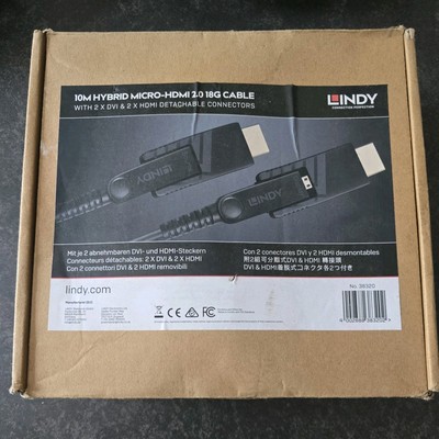 Lindy 10m Glasfaser Hybrid Micro-HDMI 2.0 18G Kabel mit abnehmbarem HDMI & DVI
