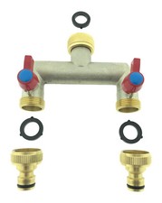 2-Wege Messing Wasserhahn Verteiler 3/4"  Wasserverteiler 2er Gartenschlauch 