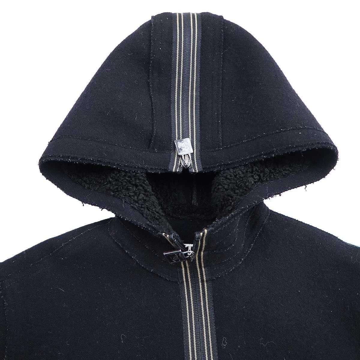 Cappotto donna CHANEL Sports Line lana con cappuccio nero fodera boa zip 2005 autentico