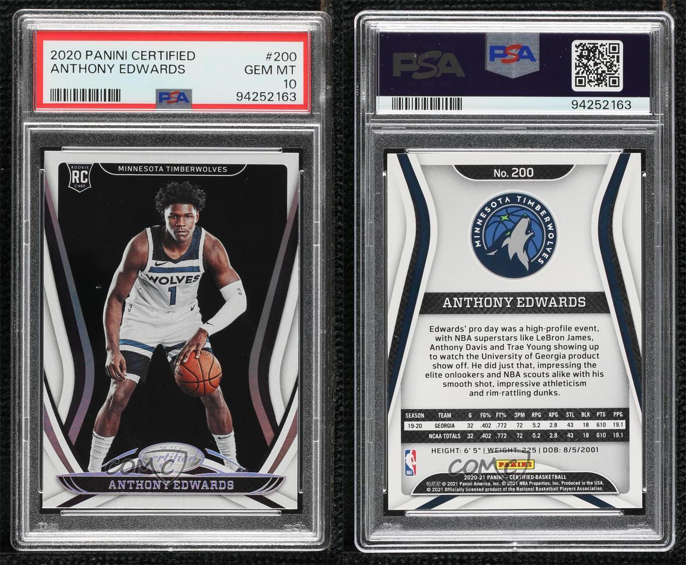 2020-21 Certified Anthony Edwards #200 PSA 10 GEM MT Rookie RC