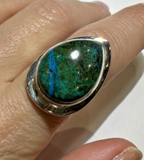 Hallmarks Blue Green Israeli Eilat Teardrop Stone Solitaire Sz 6.5 Ring ISRAEL