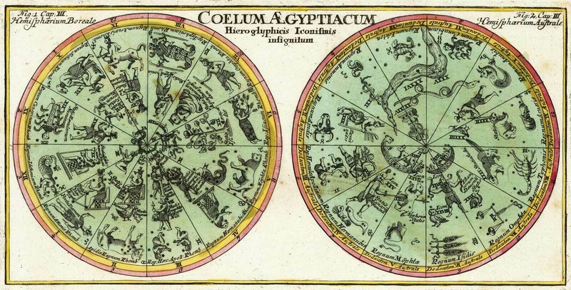 1730 Egyptian Constellations Double-Hemisphere Celestial Chart Map 8x16 Print