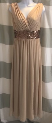 ASOS Beige Gold Sequin Belt Plunge Maxi Long Dress. US 4/UK 8. Formal | eBay