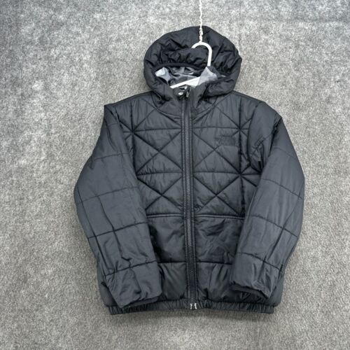 North Face Jacket Boys S Black Gray Full Zip Logo Reversible Hooded Puffer Coat