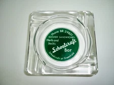 Vintage Glass ASHTRAY Herb & Jack's SCHOOL CRAFT BAR 4.25" Tobacco Advertisement