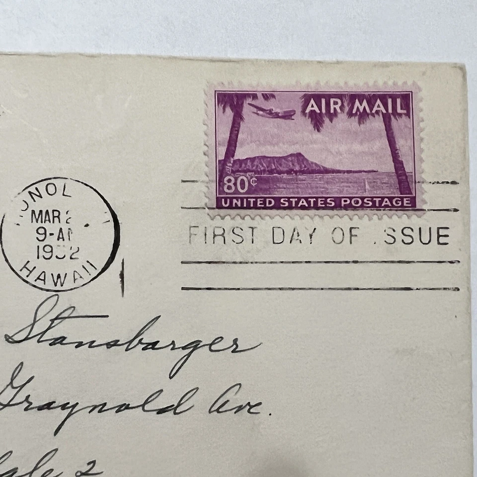 1932 HONOLULU HAWAII FDC COVER 80C AIRMAIL STAMP TO CALIFORNIA - Image 2 of 3