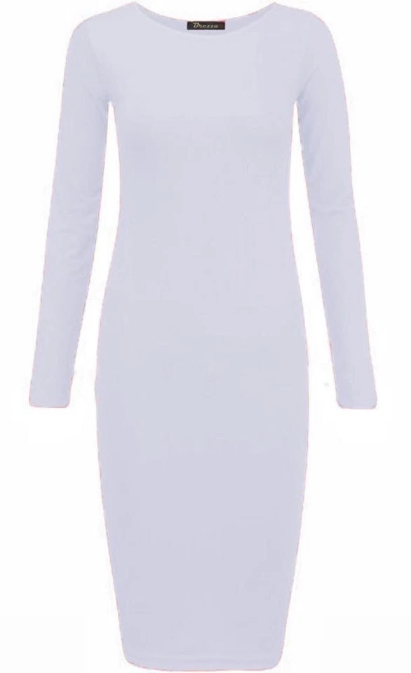 Womens Long Sleeve Plain Midi Dress Ladies Stretch Bodycon Jersey UK 8-26 - Image 3 of 4