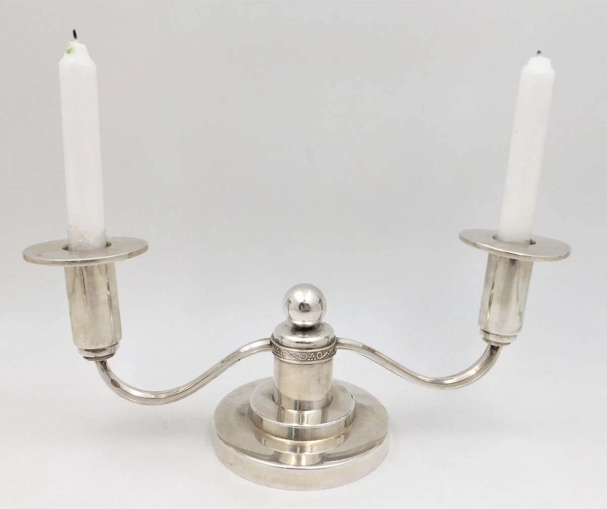 Thune Norwegian Silver Pair 2 Light Candelabra Mid Century Modern Jensen Style