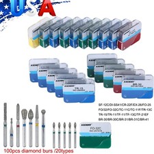 100 PCS Dental Diamond Burs Kit for High Speed Handpiece Medium FG 1.6MM