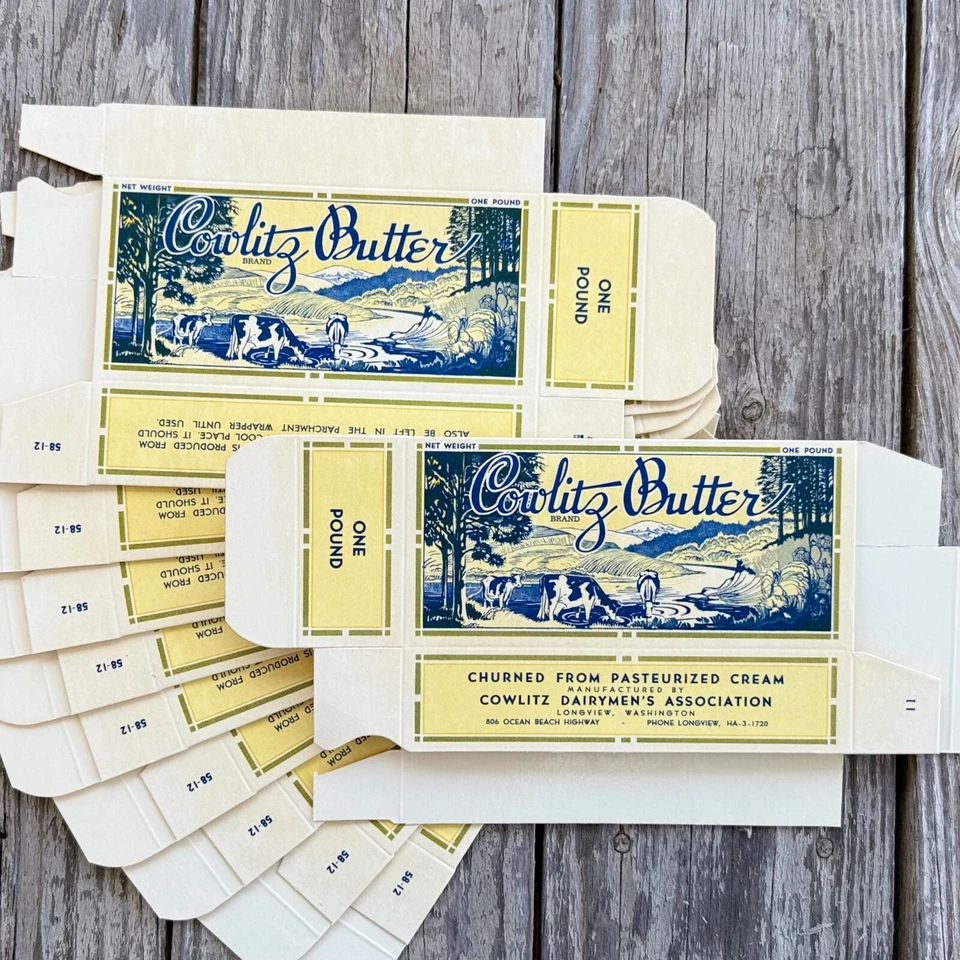10 WHOLESALE Original 1940s COWLITZ DAIRY FARM BUTTER Dairyman's Box LOT - Image 2 of 4