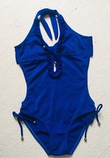 Royal Blue Vintage Style 1 piece Bathing Swimsuit Halter With Ruffle Girls 9-10