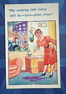 Comic Postkarte 1940er Wireless Radio Studio Kochen Gespräch NUR EINFACHE KUTTELN