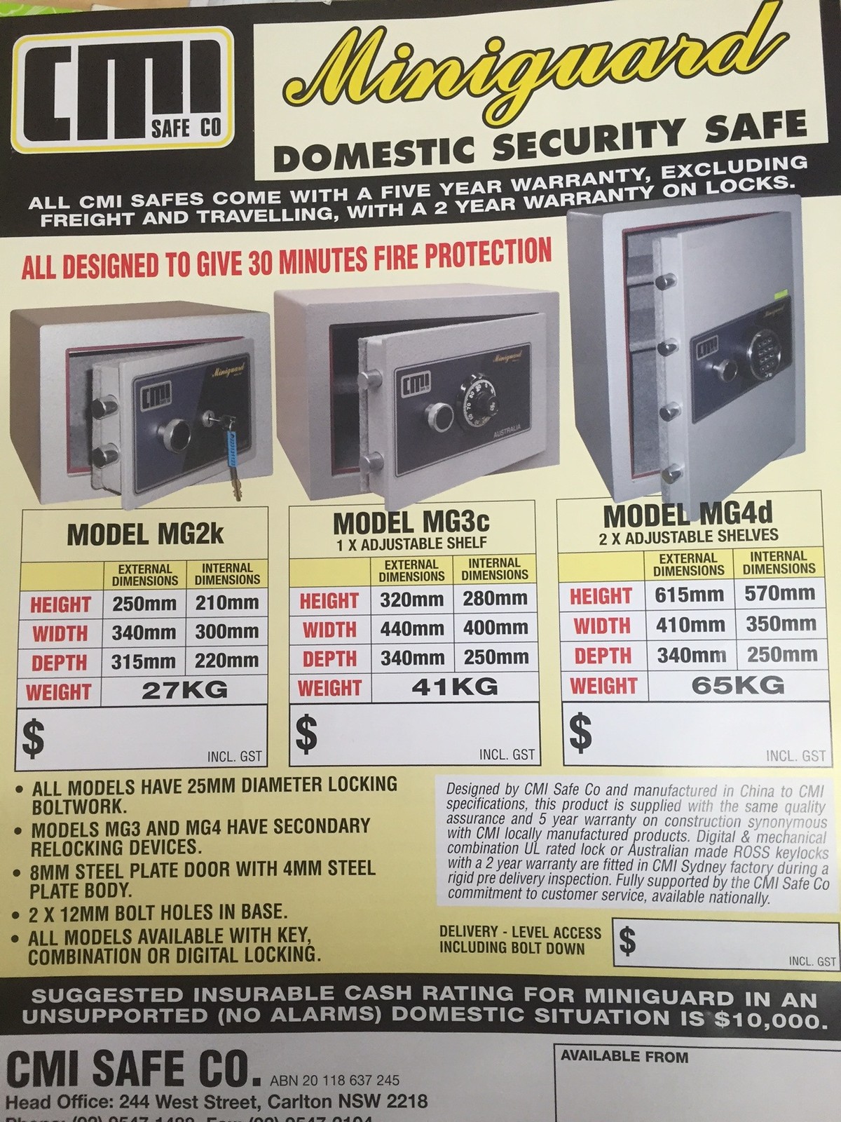 CMI MINIGUARD Digital SAFE MG6D 3 shelves 126kg Brisbane inspections ...