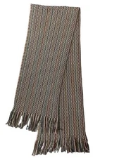Scarf Chevron Earth Tones Fringe Brown Tan Maroon Green Knit Soft 66 inches Long