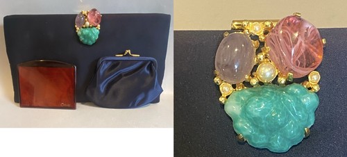 COBLENTZ ORIG~VTG Clutch Handbag Ornate Gemstone Jeweled Clasp Satin-PRISTINE!