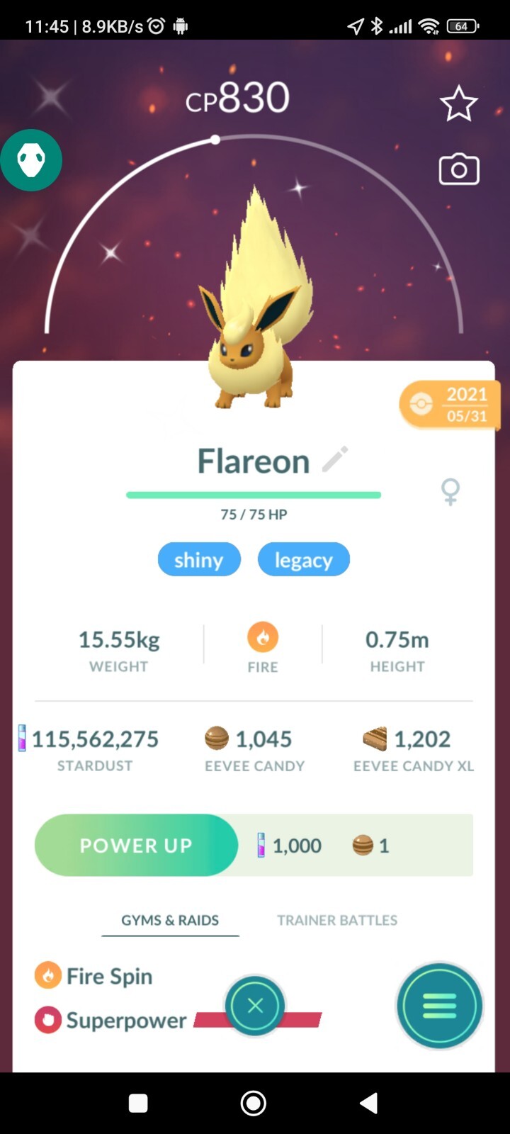 Shiny flareon legacy superpower pokemon trade go ebay