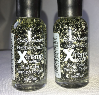 2~NEW Sally Hansen Xtreme Wear BLACK~WHITE Confetti Nail Polish 510 STROBE FLASH