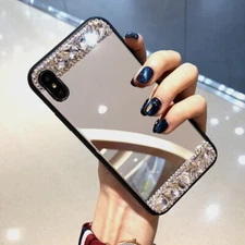 Bling Rhinestone Mirror Makeup TPU back Case For iPhone 14 15 16 17 Pro Max case
