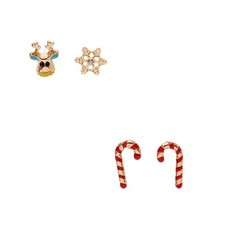 NWT Claire's set of 3 Deer Christmas Holiday Snowflake Candy Cane Stud Earrings