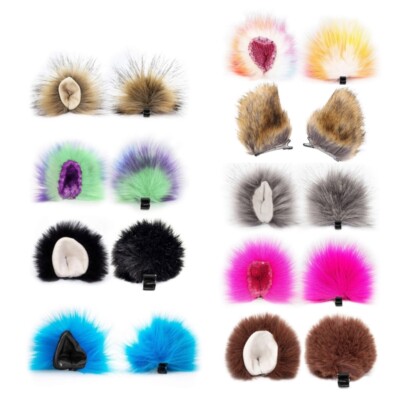 Plush Hair Clip Animal Ears Headwear with Skin Inside Cosplay Props