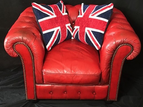 1 Classic Comfy Handmade Leather Chesterfield Style Oxblood Red Club Armchair - Afbeelding 1 van 12