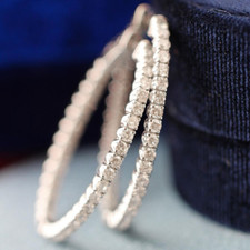 1.38 TCW Round Cut Moissanite Hoop Earring In 14k White Gold Plated