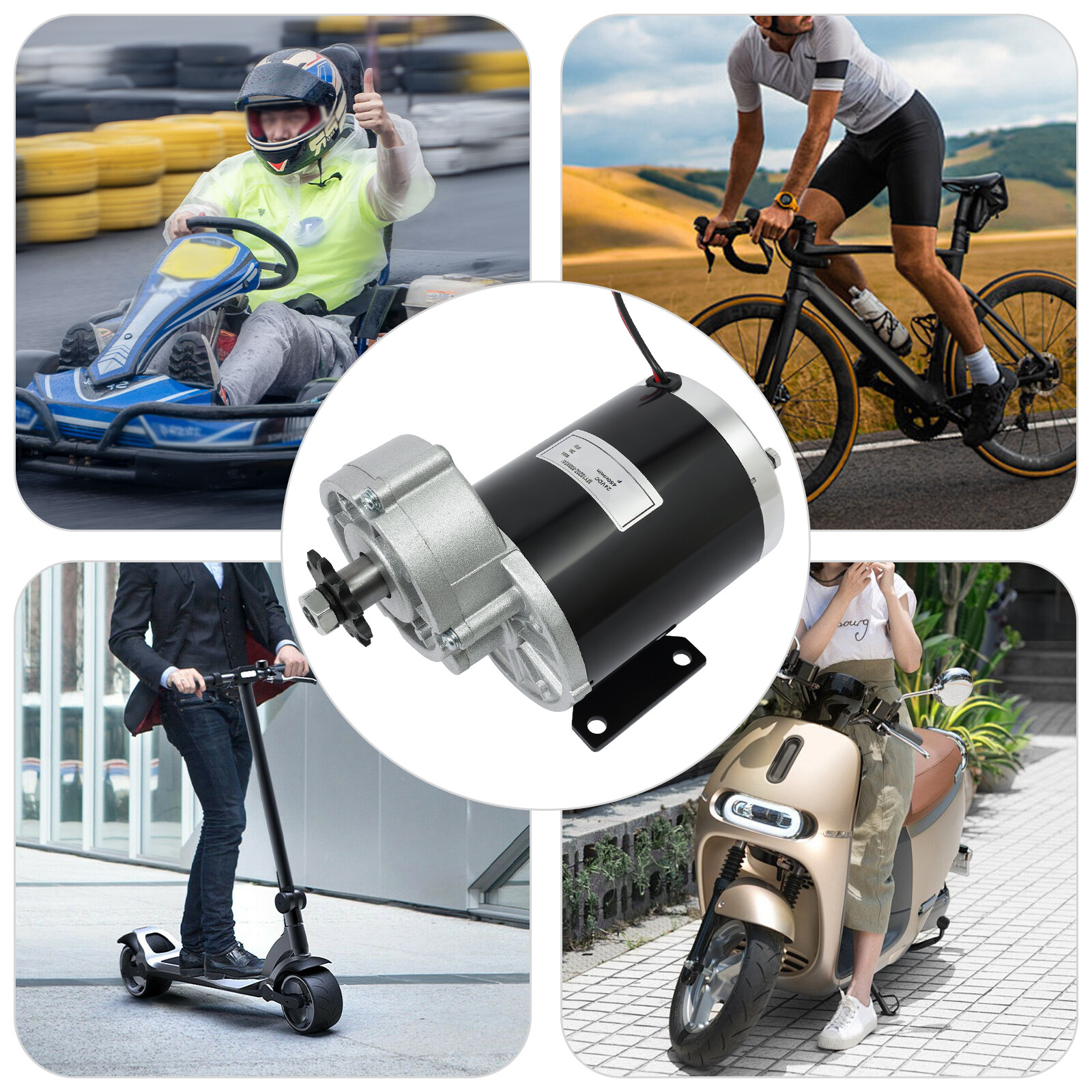 600W DC 24V Reduction Electric Motor 1:6.67 for Scooters, Bikes, Go-Karts 450RPM