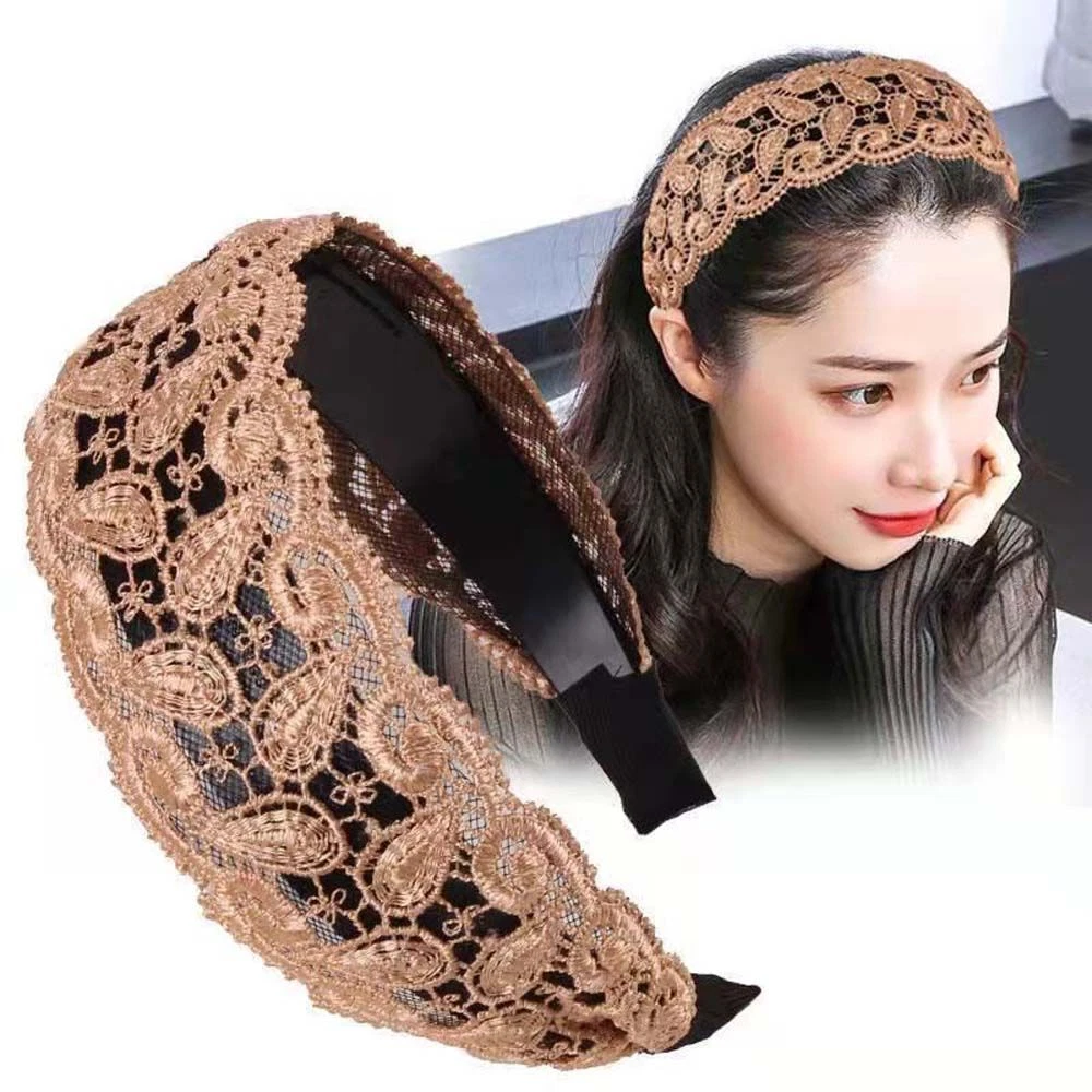 Queen s Vintage Lace Flower Hair Hoop Head Wrap Wide Side Hairband Accessories