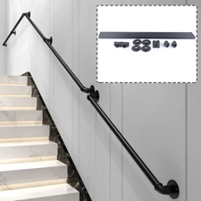 10FT Iron Handrail For Steps Stair Railing Hand Rail Kit Black Outdoor Indoor US