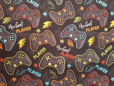 Game controller fabric UK 100% cotton material metres Gamer Video game Lightning