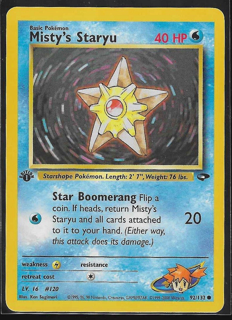 1st Edition Gym Challenge Misty's Staryu 92/132 Pokemon Card WOTC