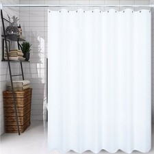Plain White Shower Curtain w/ Hooks Mould Mildew Proof Bathroom Basic 1.8 x 1.8M