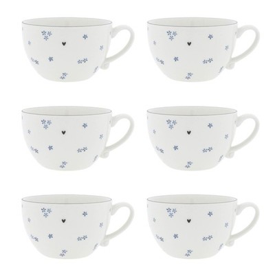 6er Set Suppentassen Daisies Blumen 13cm weiß blau Keramik Bastion Collections
