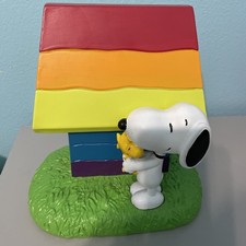 PEANUTS SNOOPY Woodstock Rainbow Figurine doghouse tabletop 8in x 7.5 in NEW