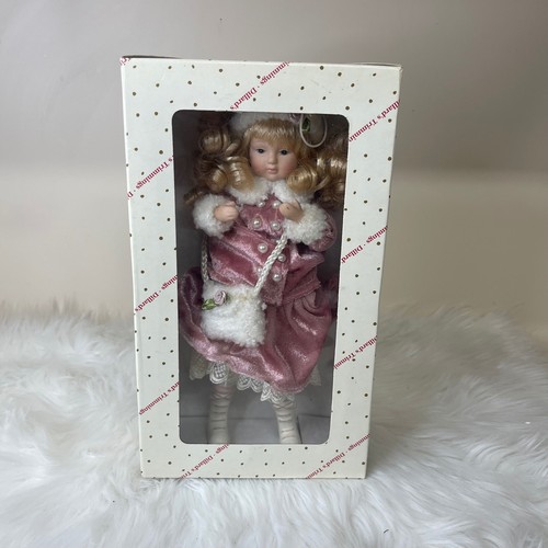 Vintage Dillard's Trimmings Winter Girl Ornament Pink Velvet Coat w/ Box