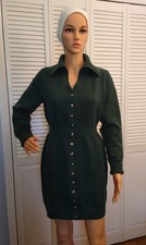Pretty Garden Women's Short-Long Sleeve Button Sweater Dress Hunter Green-Small