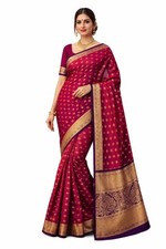Premium Kanchipuram Semi Silk Saree Wine Pink with Rich Zari Border