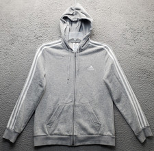 Adidas Essentials Hoodie Women Medium Gray Lined French Terry 3-Stripes Full-Zip