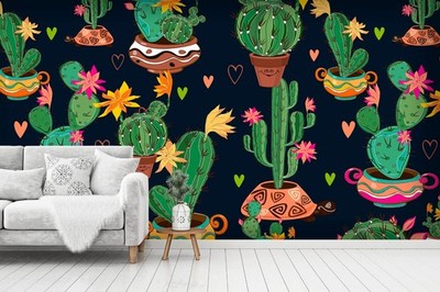 3D Cactus Potted Plant Pattern Wall Murals Wallpaper Murals Wall Sticker 4