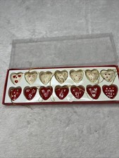 Lot 14 Vintage Wooden valentines heart Miniature Ornaments Hand Painted 1  