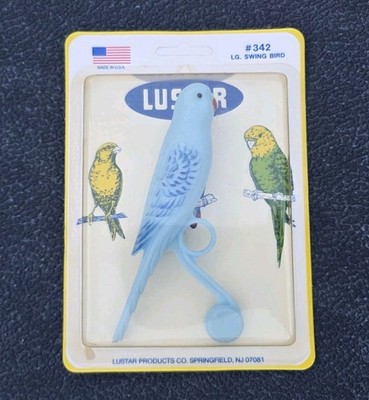 Vtg NEW LUSTER BLUE PLASTIC PARAKEET SWING LARGE BIRD CAGE TOY 342 SEALED