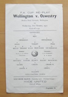 WELLINGTON TOWN v OSWESTRY TOWN FA Cup Replay 1957/1958 Good Condition Programme