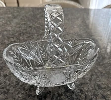 Vintage Clear Cut Glass Oval Footed Basket